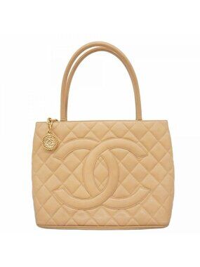 Chanel Tote Medallion Caviar Leather Beige Gold